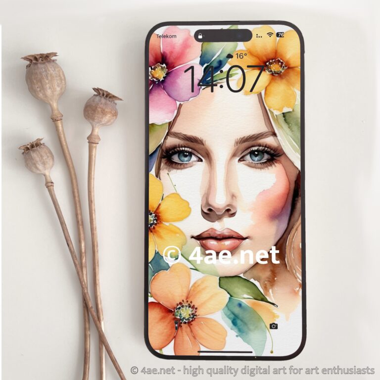Free Watercolor Phone Wallpapers 005 Garden Muse: Portrait of Serenity