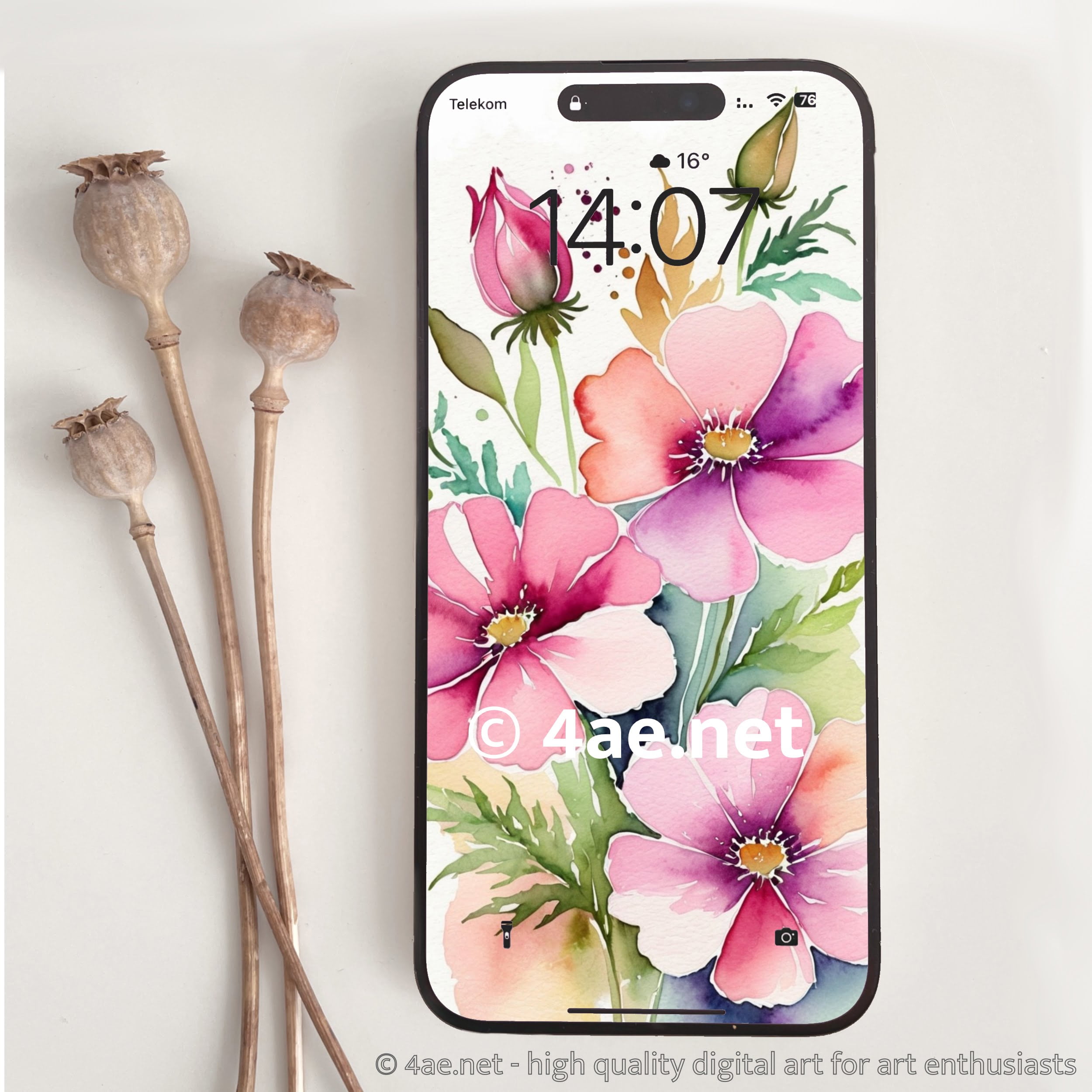 free floral watercolor phone wallpaper 059 Strawberry Sorbet Symphony