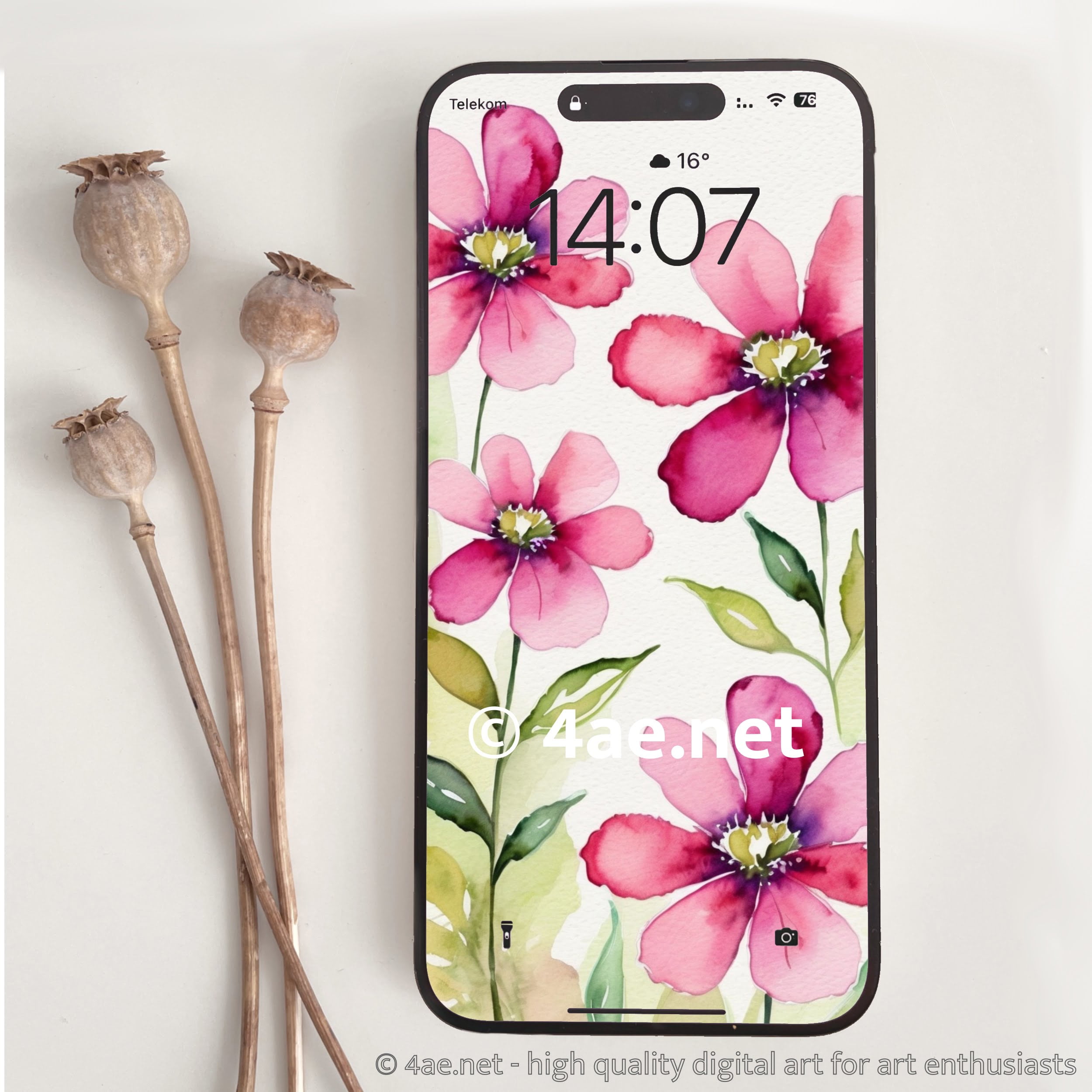 free floral watercolor phone wallpaper 062 Raspberry Pink flowers