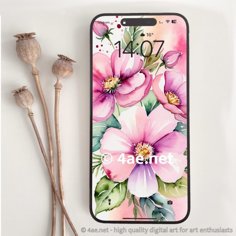 Free Floral Watercolor Phone Wallpaper 068 Pink Shades of Cosmos Flowers