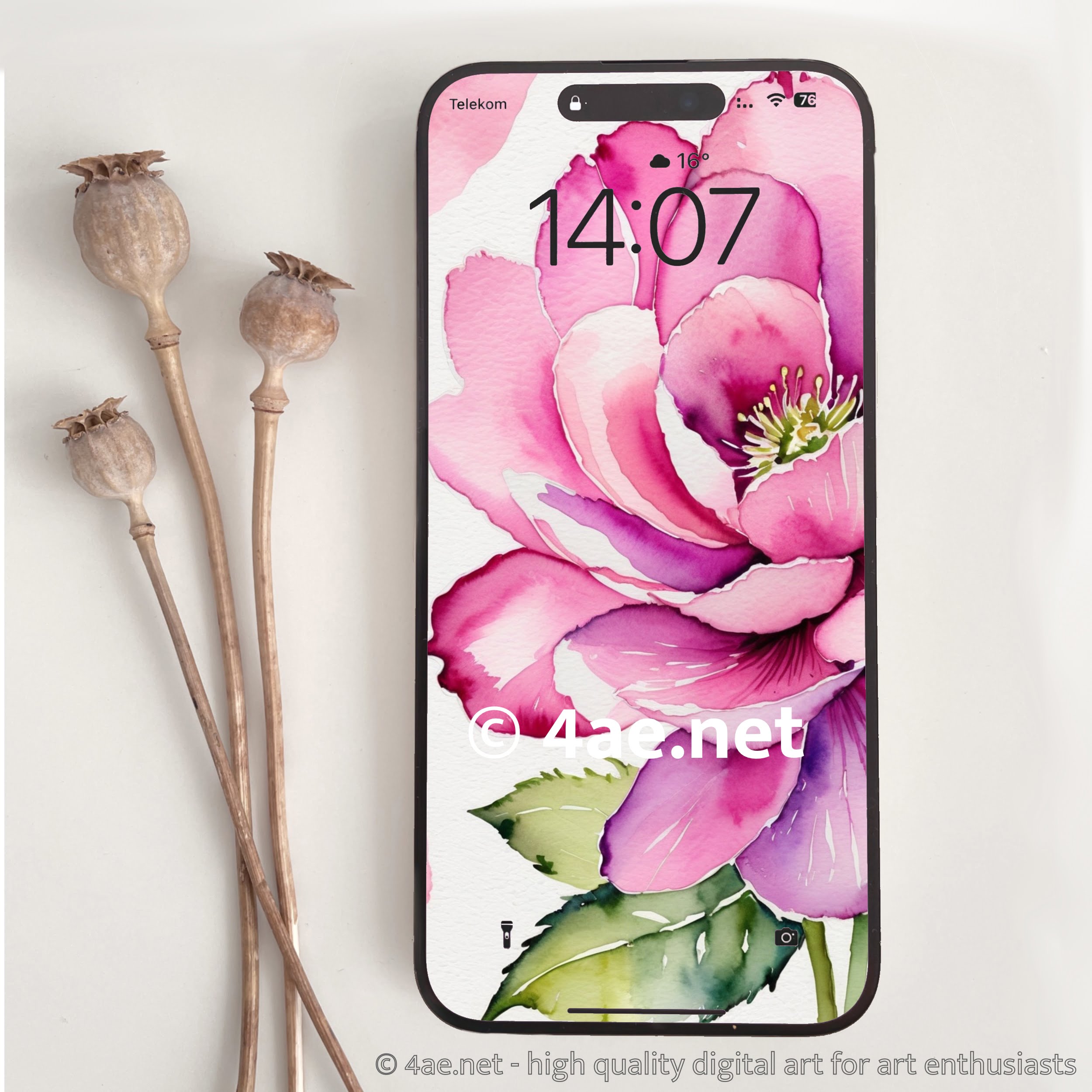 free floral watercolor phone wallpaper 070 Pink Peony Poem