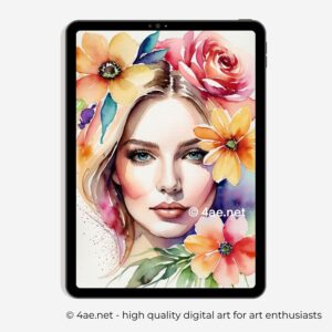 free iPad wallpaper, floral wallpaper, Samsung galaxy tablet digital background, woman portrait with flowers 73 - - beautiful women's faces framed by flowers boho iPad wallpaper