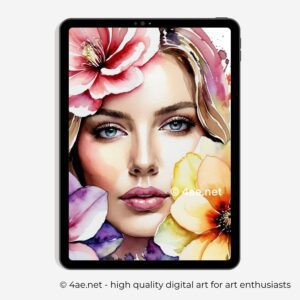 free iPad wallpaper, floral wallpaper, Samsung galaxy tablet digital background, woman portrait with flowers 77 Boho iPad Wallpaper