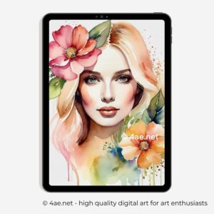 free iPad wallpaper, floral wallpaper, Samsung galaxy tablet digital background, woman portrait with flowers 85 Boho iPad Wallpaper