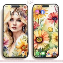 wallpaper set for iPhone 15 - a girl with flowers