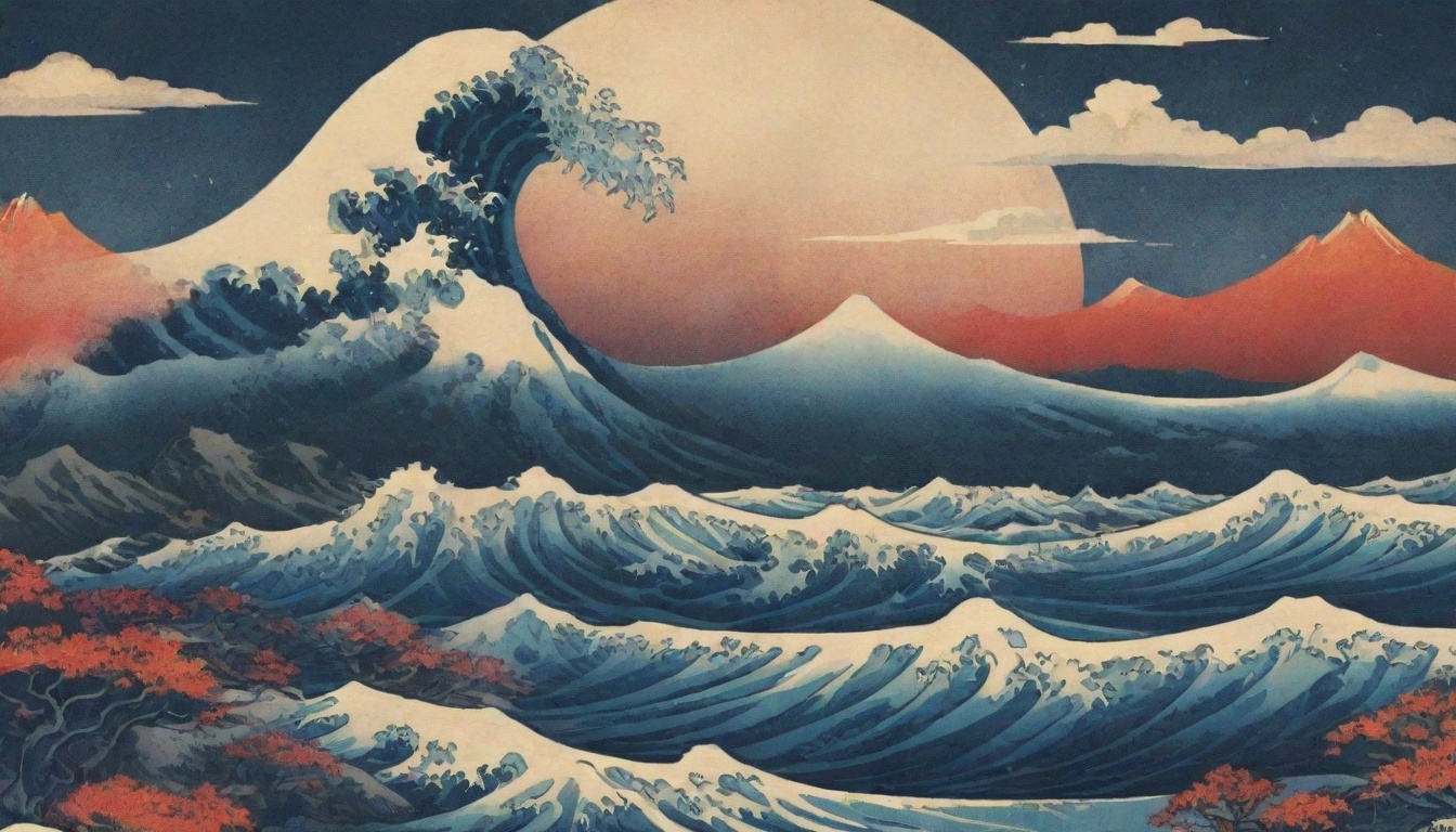 computer wallpaper - blue wave in Hokusai Katsushika style