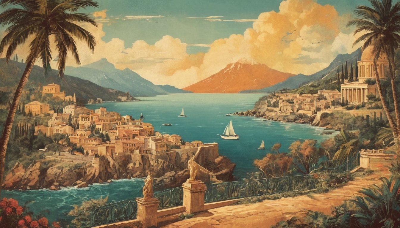 Summer wallpaper for Windows - Ancient city, palm trees, sea and mountains