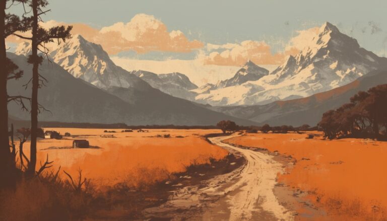 a road through an orange field with mountains in the background -landscape desktop background