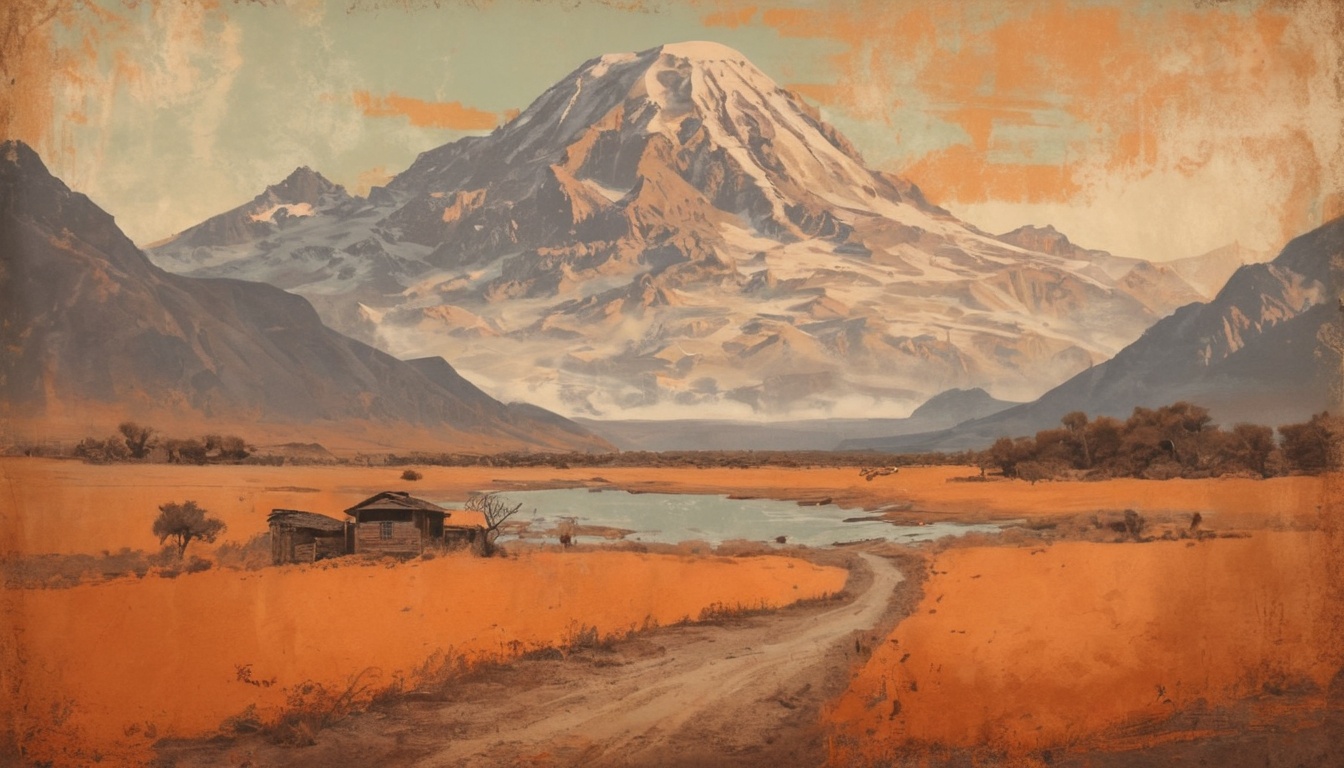 orange color landscape painting featuring a road leading to a mountain - Mountain Desktop Wallpaper