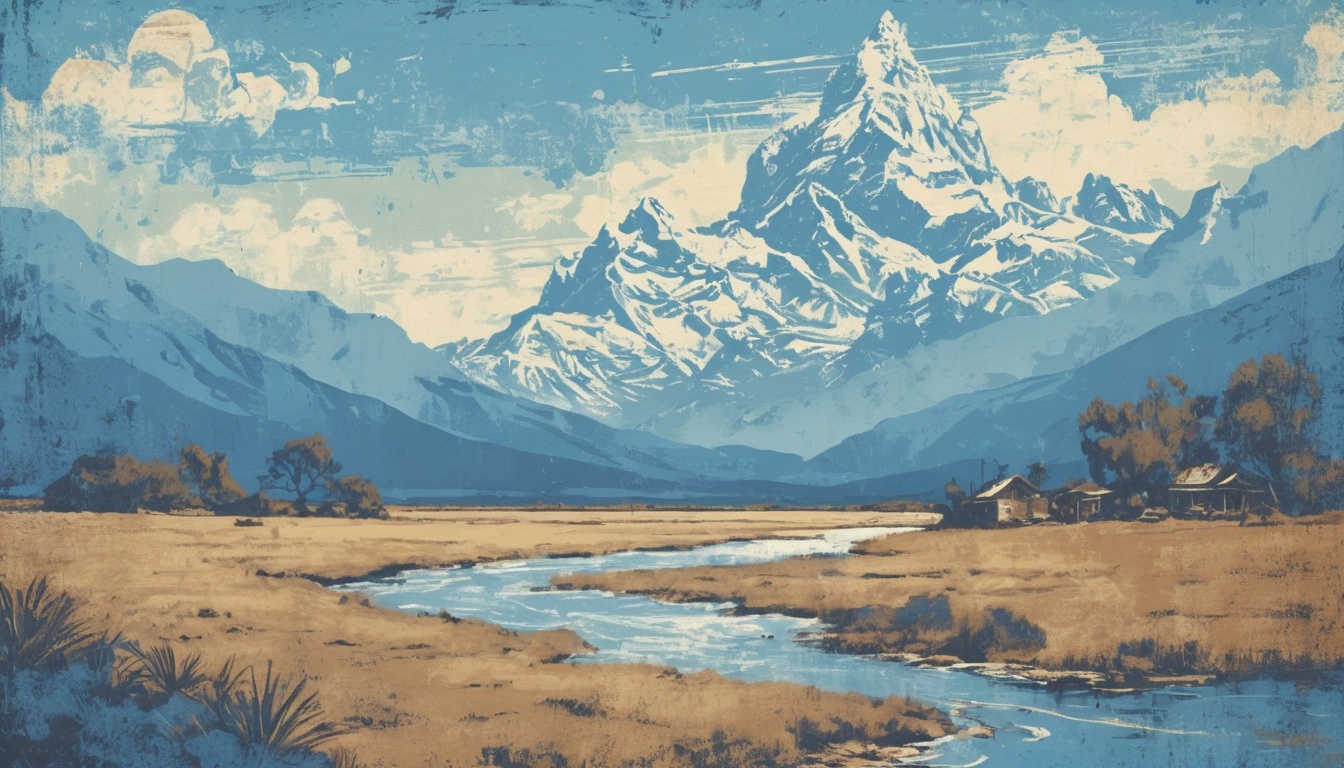 a river running through a valley with mountains in the background in blue color palette -Desktop Background with Mountains