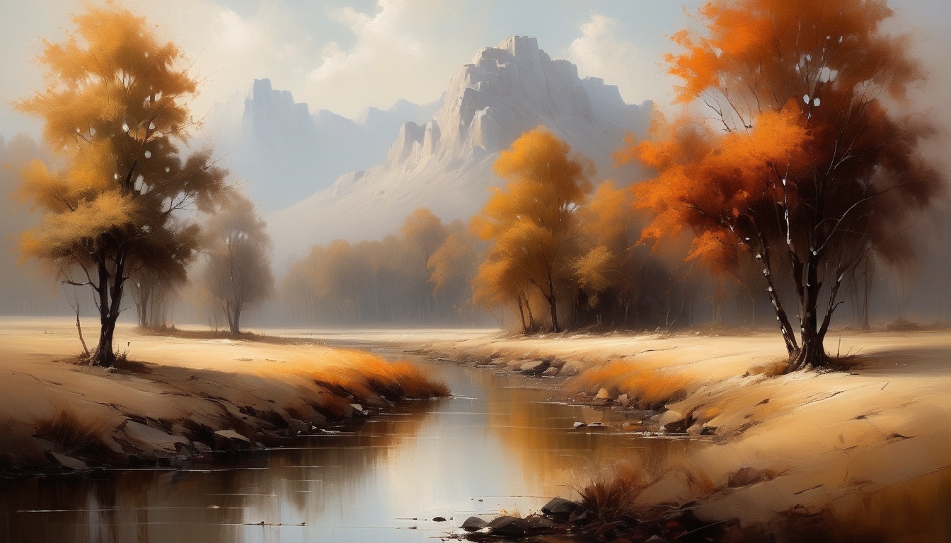 a river running through a valley with trees and mountains, fall landscape - landscape background for Mac