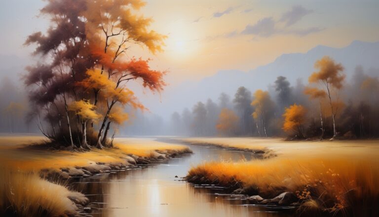 a river running through a forest, autumn landscape painting - Computer Background