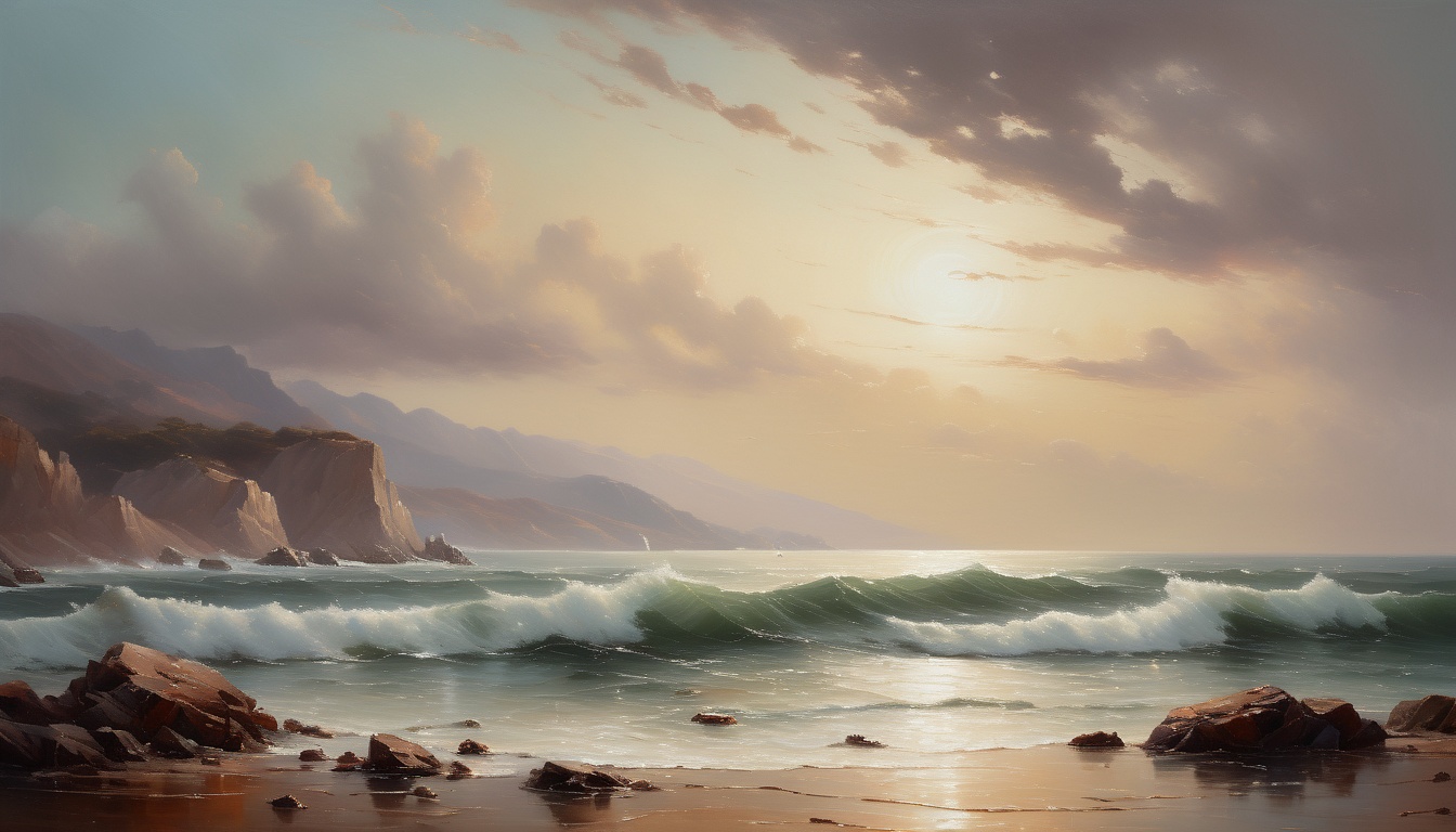 a beach with waves and rocks - Seascape Background for Mac