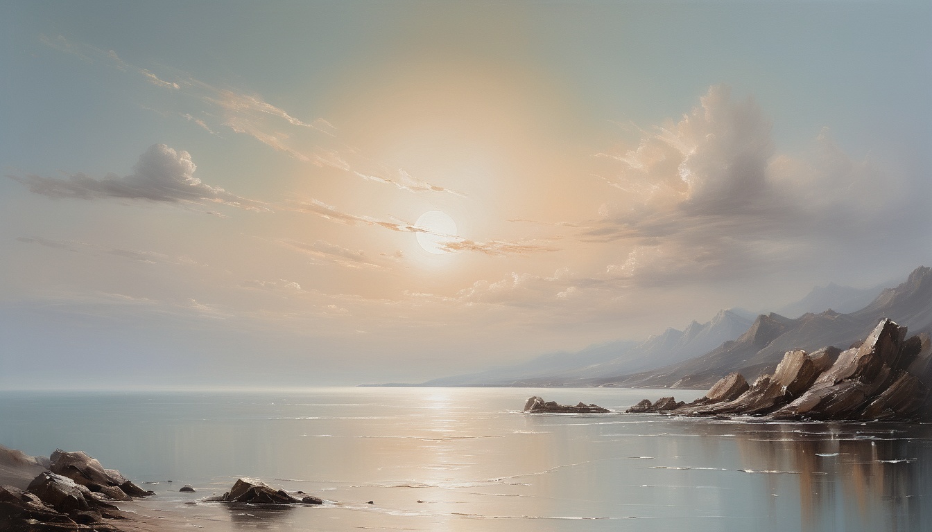 a body of water with rocks and mountains in the background -Desktop Background