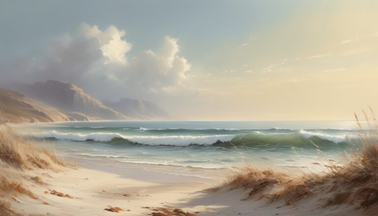 a beach with waves and mountains - Sea Background for Mac - Free Ocean Backgrounds