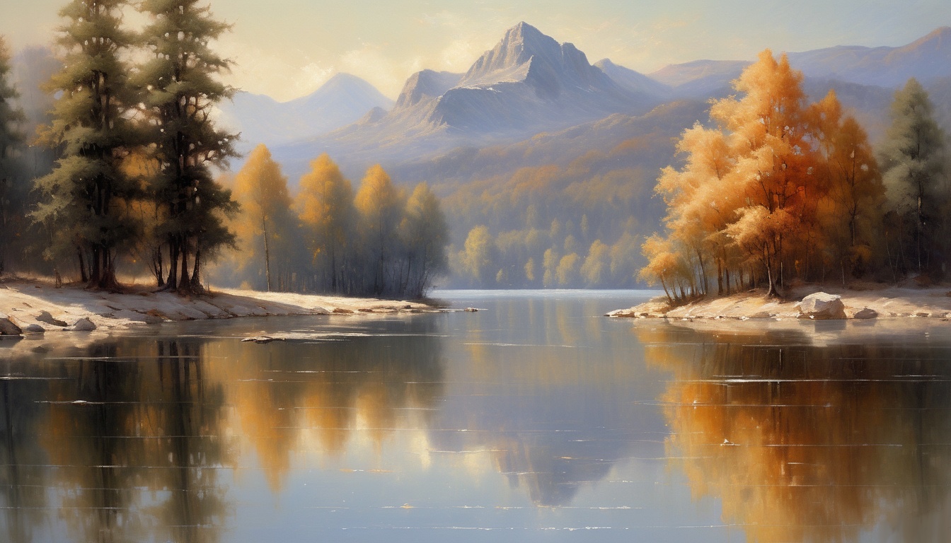 a lake with trees and mountains in the background - Desktop Picture for Windows