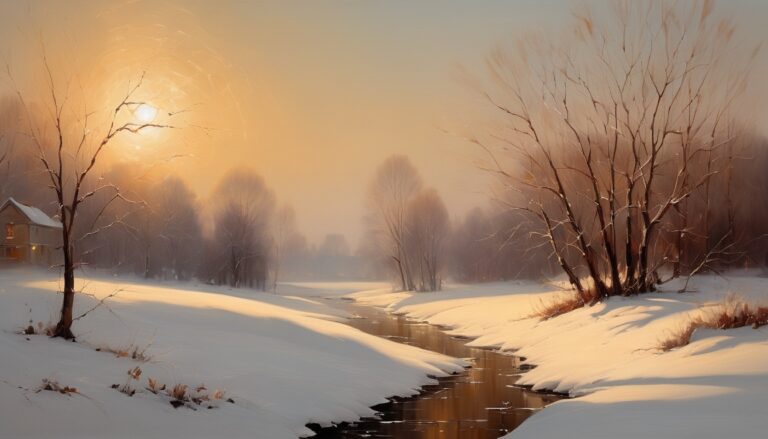 a river running through a snowy landscape - PC Wallpaper