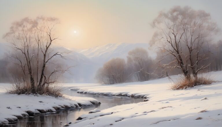 a river running through a snowy landscape - Landscape PC Background