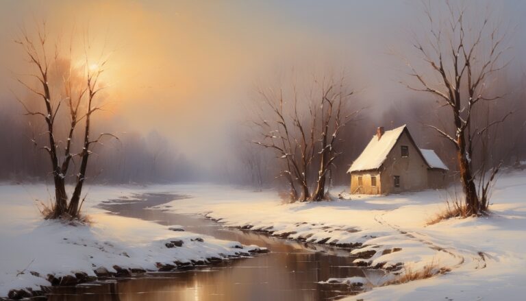 a house by a river in the winter - Landscape Wallpaper for Computer