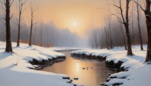 a river with snow and trees - River Laptop Wallpaper