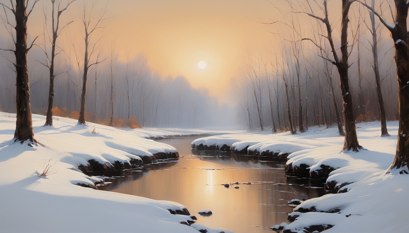 a river with snow and trees - River Laptop Wallpaper