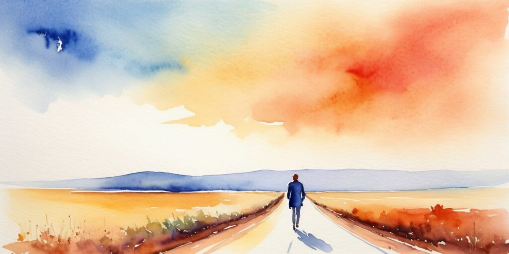 Mesmerizing Minimalist Design - a man is walking on the road toward the horizon