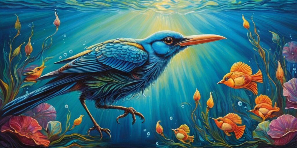 Captivating Surreal Art: Exploring the Depths of Imagination in Digital Design - a bird under the water