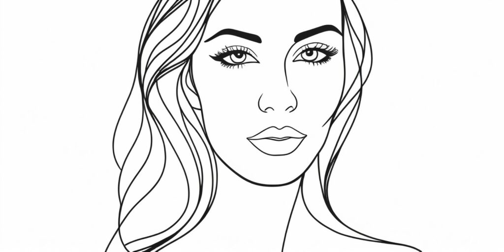 timeless line art painting of a woman face - black lines