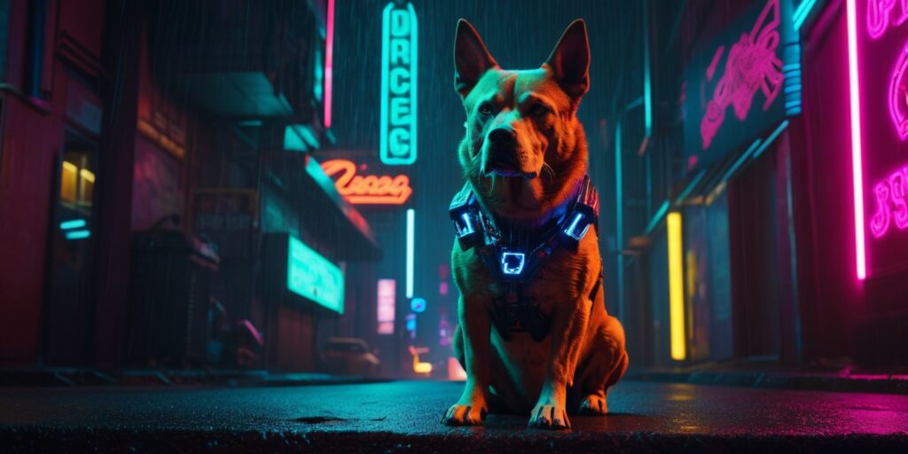 Mesmerizing Neon Effects - a dog on the street