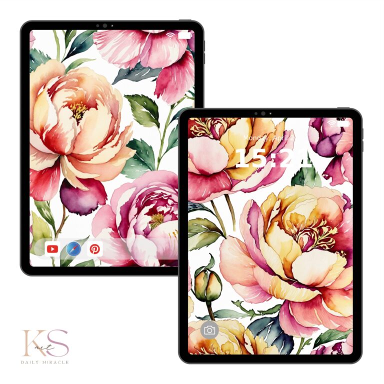 a screenshot of a tablet with floral wallpaper set - peach roses