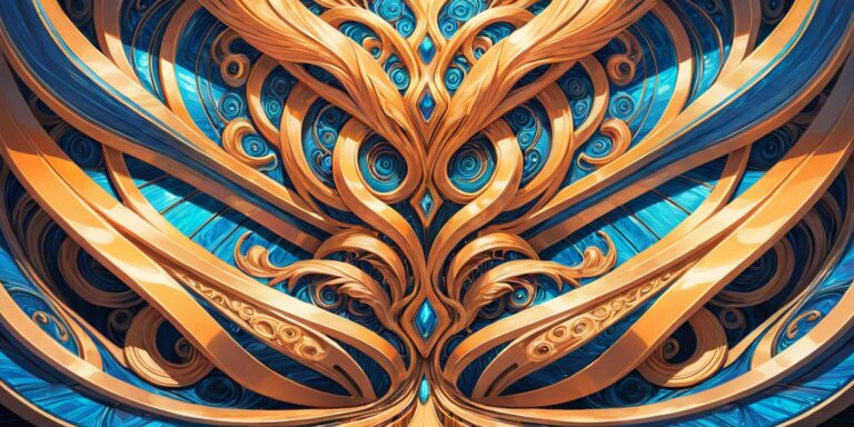 a gold and blue swirls - bold abstract patterns